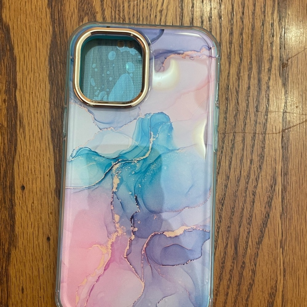 New iPhone 12 Pro Max Marble Phone Case w/ Screen Protector – Turquoise & Gold - Picture 5 of 11